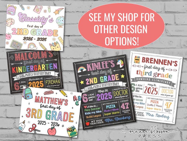 colorful posters advertising various school-related products, such as first day of school supplies, backpacks, and school uniforms.