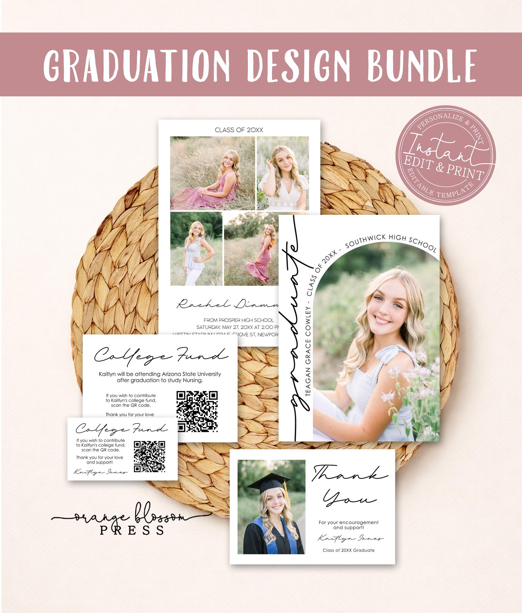 Photo Graduation Announcement Bundle, Modern Arch Grad Invitation Suite ...