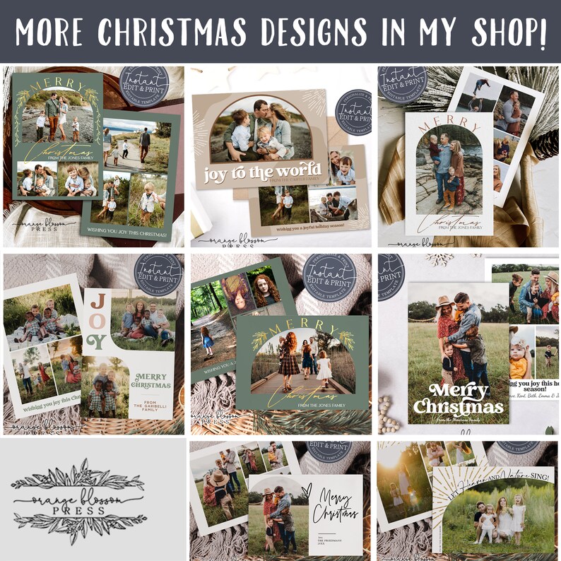 Photo Christmas Card Template, Custom Holiday Card, Vintage Retro Font, Personalized, Digital or Printed Options, Instant Edit & Download image 7