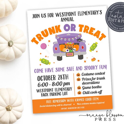 INSTANT DOWNLOAD Printable Trunk or Treat Halloween Flyer / - Etsy