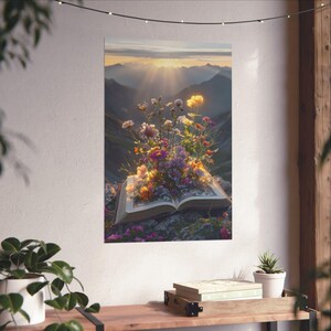 Fantazyjny kwiatowy plakat książkowy, sztuka ścienna natury, inspirujący wystrój, prezenty dla miłośników książek, dekoracja domowego biura, sztuka w kąciku czytelniczym, Bookaholic