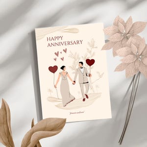 Elegante en eenvoudige jubileumkaart voor koppels, sjabloon voor vrouw en man, afdrukbaar, Canva