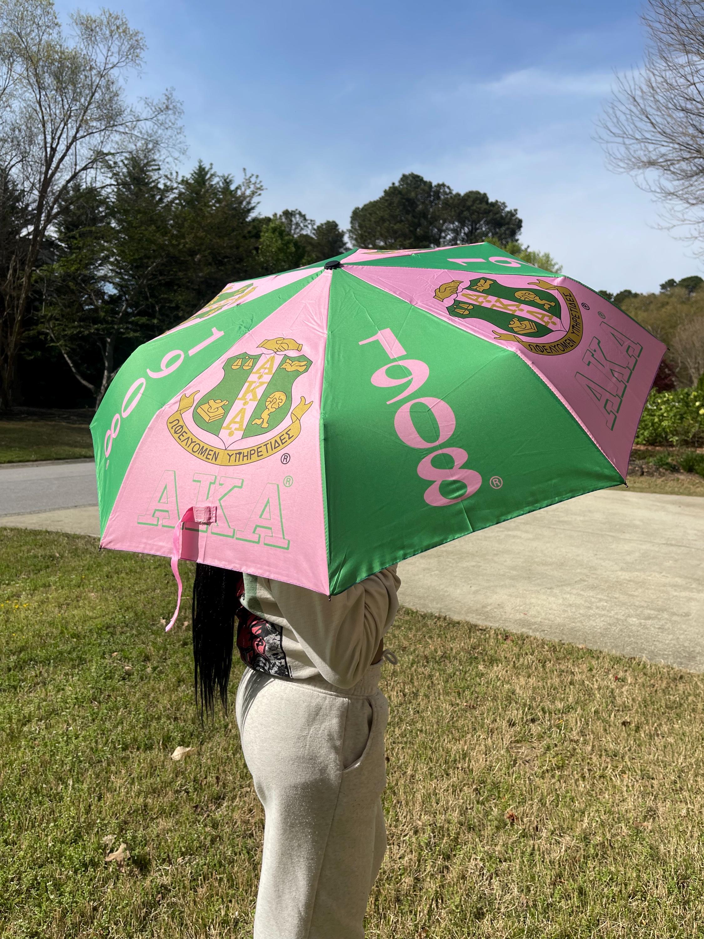 Alpha Kappa Alpha Sorority Jumbo Umbrella - 30" Windproof With Carbon Fiber Frame, Rubber Handle (AKA Divine Nine Gift)