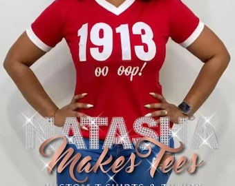 Delta Sigma Theta, 1913, OO-OOP Delta Sigma Theta Tshirt - Features 1913 embroidered