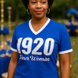 Zeta Phi Beta Embroidered V-Neck T-Shirt: Royal Blue Sorority Tee