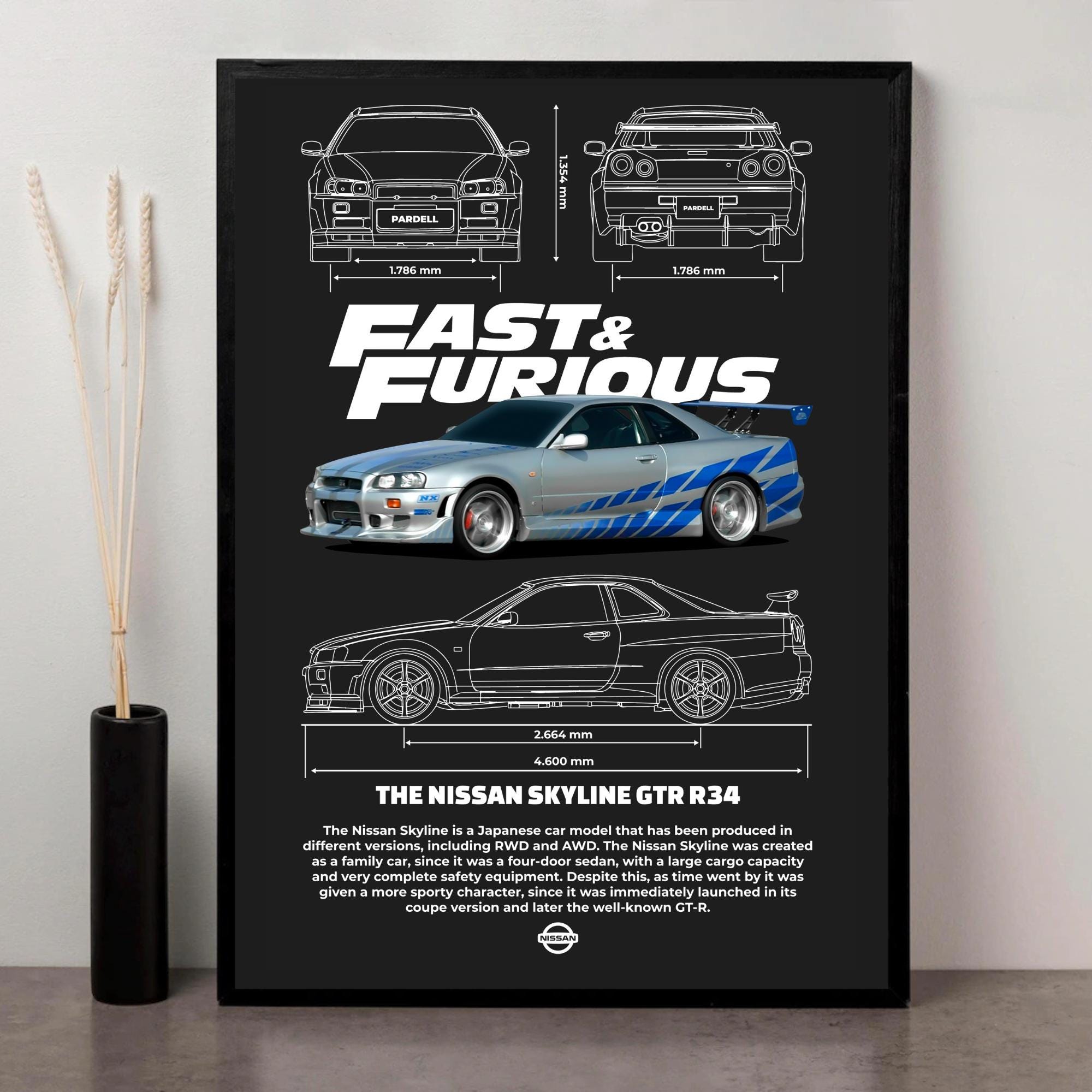 Printable Nissan Skyline GTR R34 Poster | Fast & Furious Digital