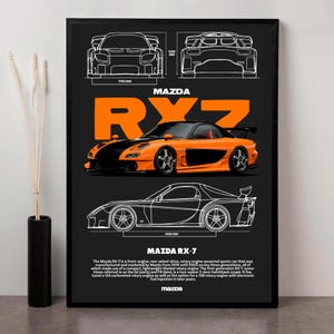 Póster de RX-7 / Póster de coche JDM clásico en PDF / Ilustración digital imprimible para garaje u oficina
