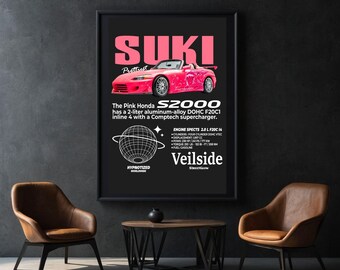 Pink Honda S2000 Suki Poster | Fast & Furious Car Art (digital