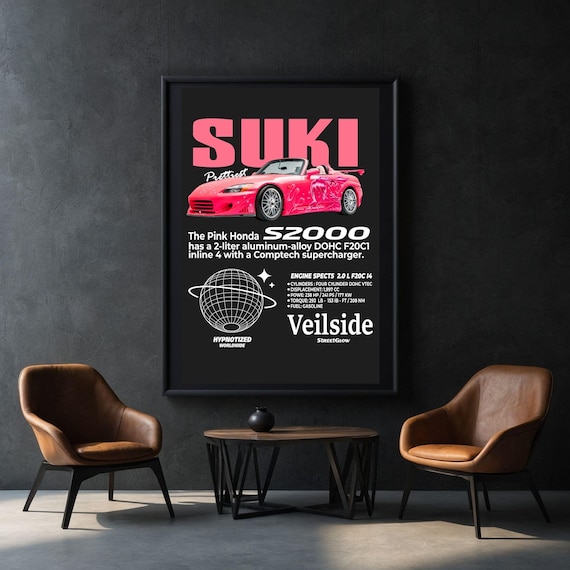 Pink Honda S2000 Suki Poster | Fast & Furious Car Art (digital