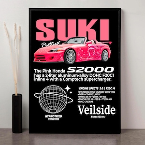 Roze Honda S2000 Suki-poster | Fast & Furious Car Art (digitale download)
