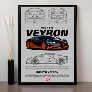 Printable Bugatti Veyron Poster | Hypercar Digital Art PDF | Luxury Wall Decor for Car Enthusiasts | Instant Download for Office or Garage