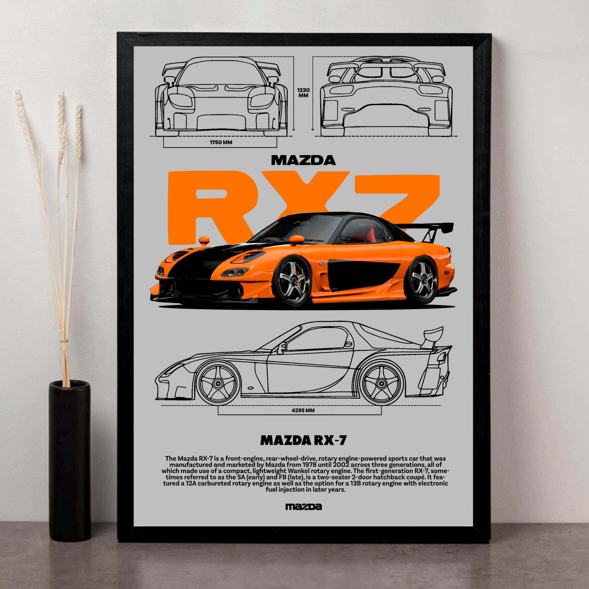 Printable Mazda RX-7 Poster | JDM Legend Digital Art PDF | Wall