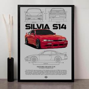 Druckbare issan Silvia S14 Poster | JDM Drift Auto Digitale Kunst PDF | Wanddekoration für Autoliebhaber