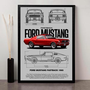 Printable 1965 Ford Mustang Poster | Classic Muscle Car Digital Art PDF | Wall Art for Car Enthusiasts