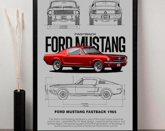 Pôster do Ford Mustang 1965 para impressão | Arte digital de muscle cars clássicos em PDF | Arte de parede para entusiastas de carros
