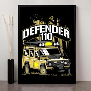 Land Rover Defender 110 Off-Road Wall Art | Classic 4x4 Adventure Poster Print | Vintage Overland Artwork for Garage Decor & Enthusiasts
