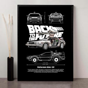 DeLorean DMC-12 Art mural Retour vers le futur | Affiche de voiture de film de science-fiction rétro | Oeuvre d&#39;art classique de la machine à remonter le temps des années 80 pour les fans et les collectionneurs