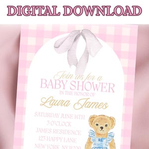 Pink Gingham Polo Ralph Lauren Baby Shower Invitation Template - Classic Plaid Invitation Ralph Lauren Design Polo- Ralph Lauren Baby