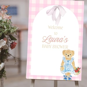 Pink Gingham Polo Ralph Lauren Baby Shower Welcome Sign - Classic Plaid Invitation Ralph Lauren Design Polo- Ralph Lauren Baby Welcome sign