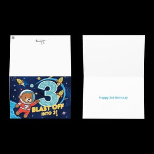 3 Geburtstagskarten zum Thema Weltraum | Karte zum 3.Geburtstag | Rakete Geburtstagskarte | Abenteuer Weltraum Karte | Kinder-Geburtstagskarte