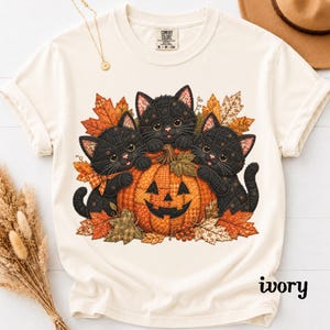 Halloween Black Cats Shirt, Faux Patchwork Cat Design, Pumpkin T-Shirt, Fall Gift For Cat Lover, Pumpkin Shirt, Fall Vibes Shirt