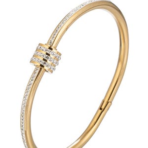 Titanium  Bangle Bracelet | Silver or Gold Stainless Steel Cuff Bangle Bracelet | CZ Crystal Cuff Bracelet | Fashion Bracelet