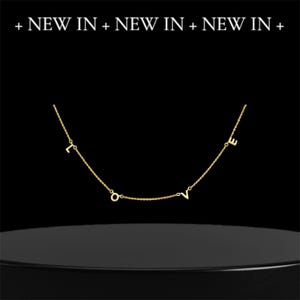 14K Gold ""Love"" Halskette | Zierliche Buchstaben Halskette | Minimalistischer Schmuck | Valentinstag Geschenk für sie | Gold Buchstaben Halskette
