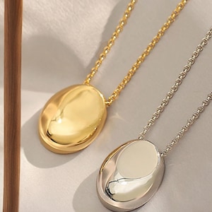 Lange Goldkette | Ovaler Anhänger aus Edelstahl | vergoldete oder versilberte Sautoir-Halskette |  Halskette trendige Sautoir-Halskette
