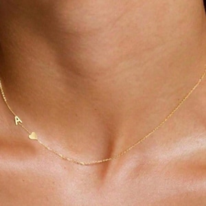 Collar con letras, collar con inicial personalizado, collar con corazón, regalo de oro personalizado, regalo para ella, collar fino, collar elegante