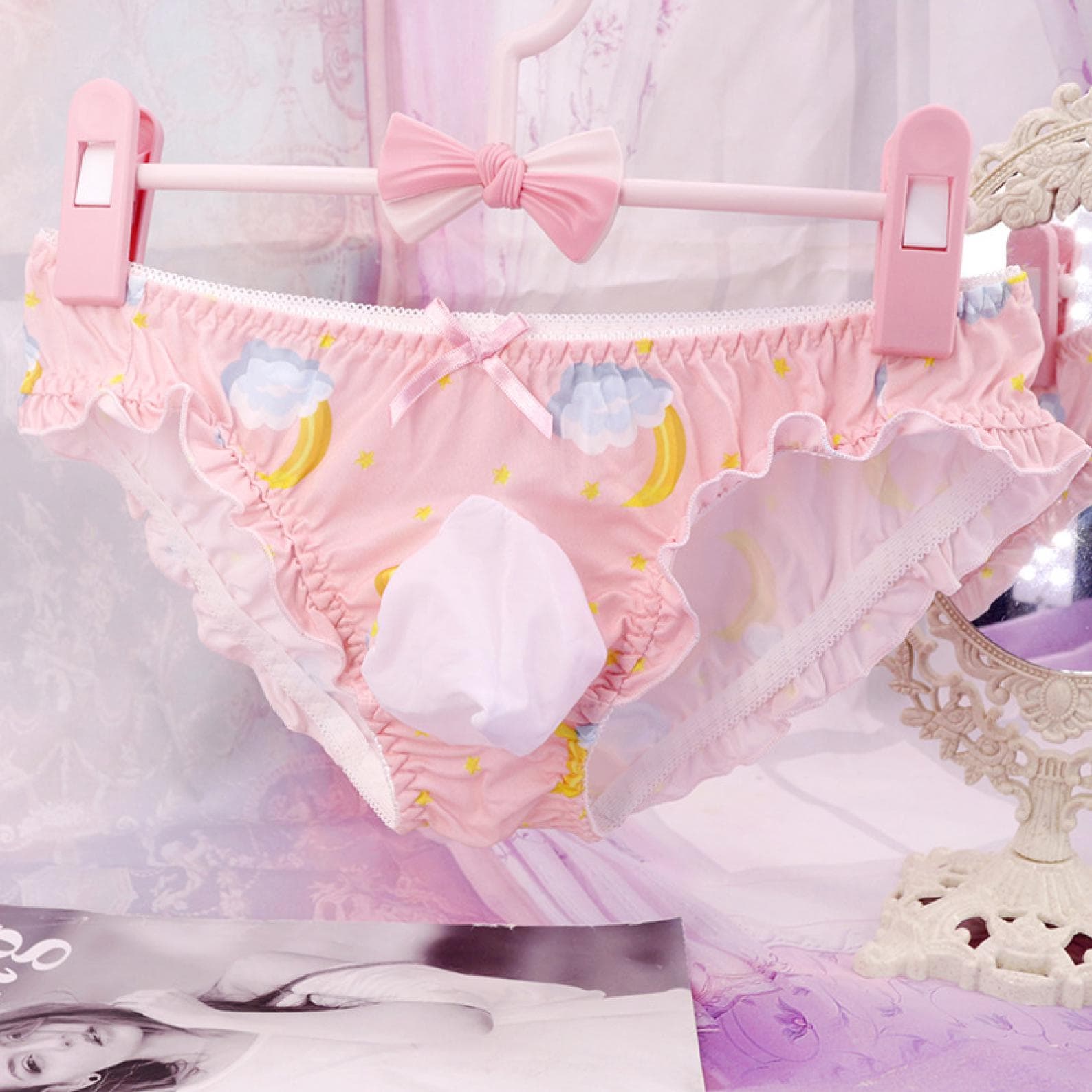 Pink Cute Panties for Men, Sissy Skirty Panties, Kawaii Femboy Lace ...