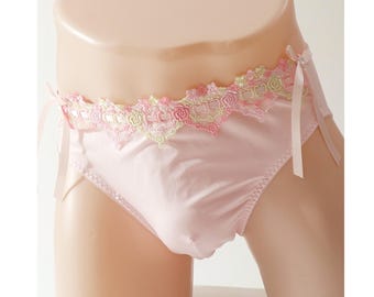Calcinha Sissy Bordada Renda Rosa, Calcinha Femboy Rendada Azul, Calcinha Feminina com Bolsinha, Calcinha Feminina com Bolsinha, Presente para Travesti