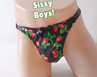 Calcinha de renda floral Sissy Morango feita à mão, Lingerie de renda masculina, Femboy, Roupa íntima Sissy, P a 4XL, Calcinha feminina personalizada para homens