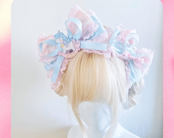 Tiara Lolita de Renda com Unicórnio Rosa | Tiara com Laço de Renda Azul | Vestido Lolita Sissy de Empregada Vitoriana | Tiara Gótica | Fantasia Kawaii