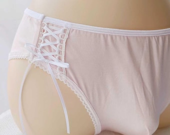 Calcinha de algodão rosa Sissy, tanga de renda masculina, lingerie elástica macia, femboy, queer, roupa íntima Sissy, M a 4XL, calcinha feminina para moda masculina