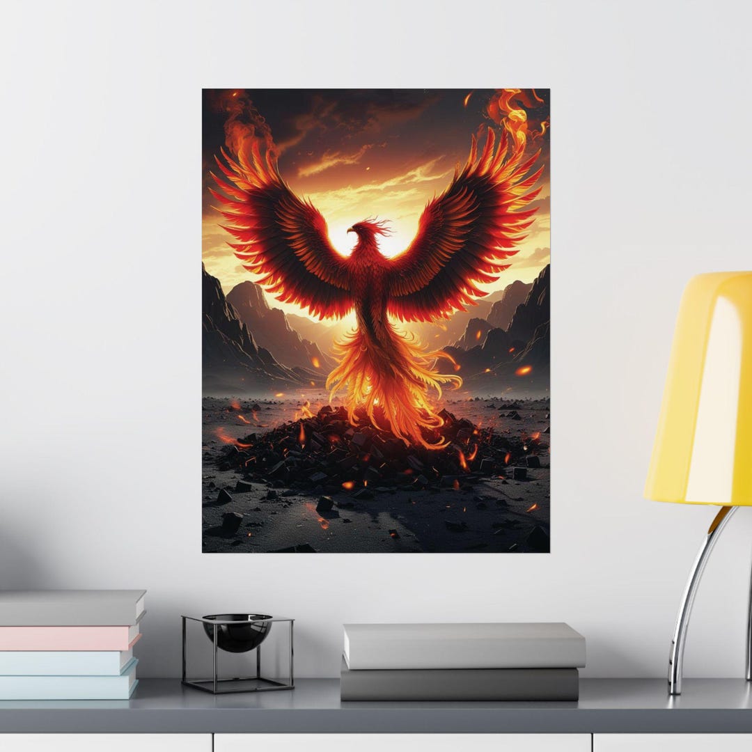Phoenix Rising Art Print: Fiery Mythical Creature Poster - Etsy