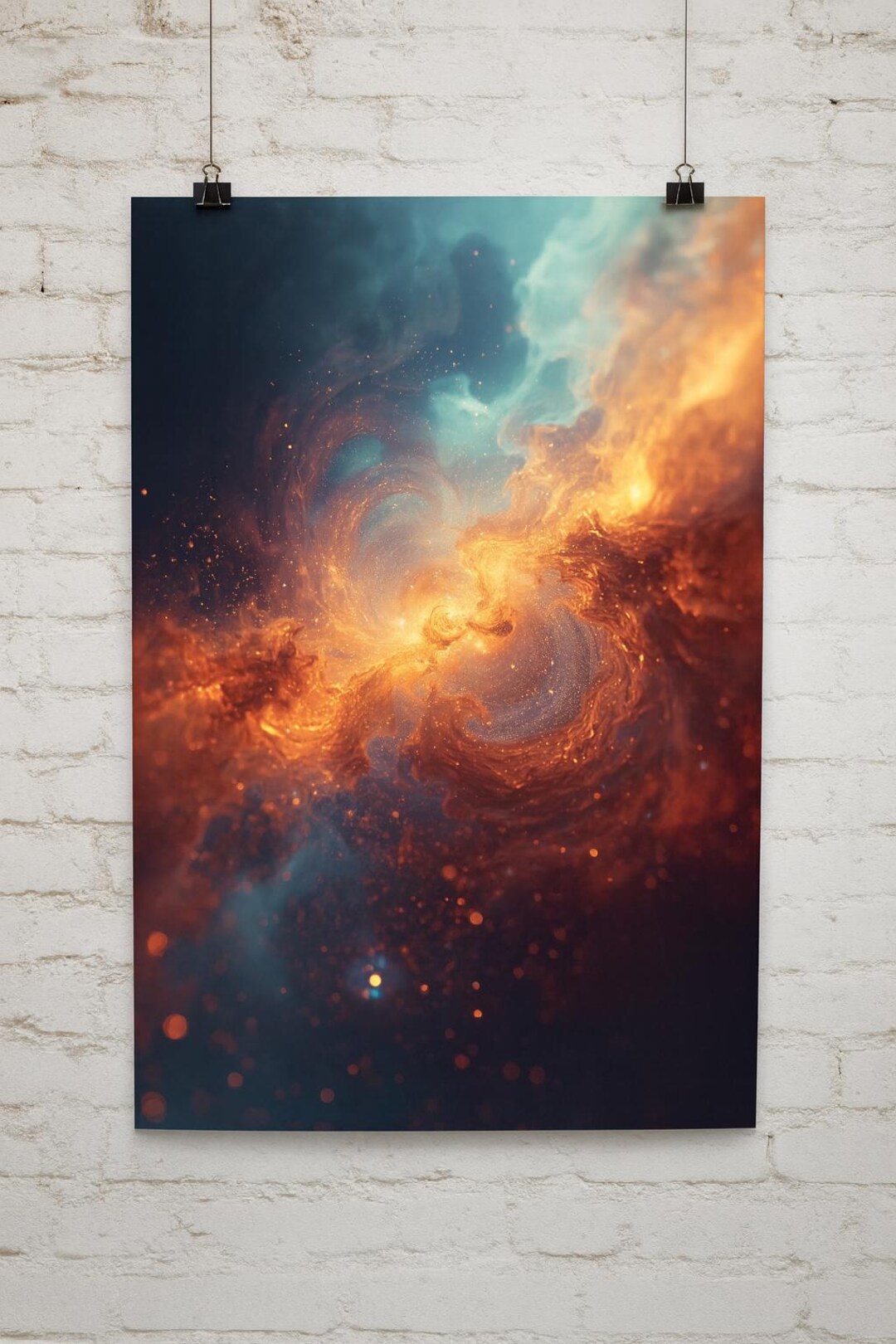 Cosmic Firestorm Wall Art Print Abstract Galaxy Poster, Fiery Nebula ...