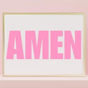 AMEN Christian Wall Decor Printable Art Pink Digital Art - Etsy