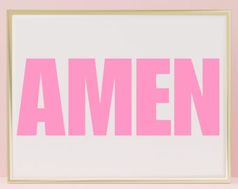 AMEN Christian Wall Decor Printable Art Pink Digital Art