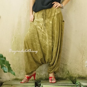 Boho Stonewashed Cotton Harem Pants Hippie Funky Stonewashed Stretch Cotton Pants Drop Crotch Cotton Women Men Pants, Festival Pants - P028F