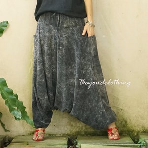 Boho Stonewashed Cotton Harem Pants Hippie Funky Stonewashed Stretch Cotton Pants Drop Crotch Cotton Women Men Pants, Festival Pants - P028A