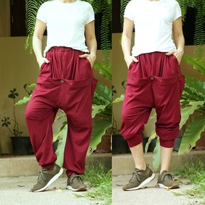 Unisex Pants Funky Ninja Casual Light Burgundy Cotton Jersey Drop Crotch Pants With Elastic Waist & 2 Pockets - P068