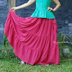 2 In 1 Take Me To Your Heart - Boho Pink Light Cotton Skirt, Tiered Lagenlook Skirt,  Full Circle Peasant Extravagant Skirt Steampunk Skirt
