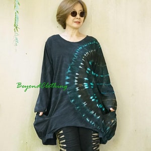 Boho Oversized Tie dye Tunic Top, Relaxed Fit Tunic Top With Curved hem & Side pocket, Asymmetrical Hem Tunic Top Festival Top - JB8F