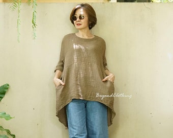 Oversized Double Gauze Cotton Tunic: Lagenlook Boho Top, Short Front Long Back - DB12