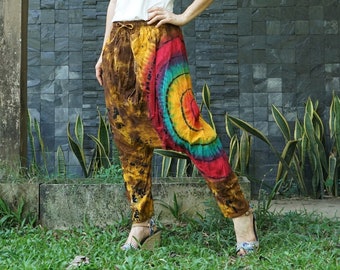 Boho Hippie Tie Dye Harem Pants, Tie Dye Baggy Harem Pants, Festival Pants, Resort Pants, Rainbow Pants, Tie Dye Dance Pants- JB21C