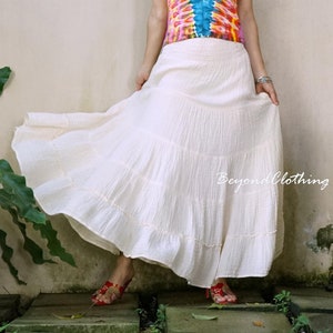 Boho Flare Tiered Maxi Ivory White Double Gauze Cotton Skirt Or Tube Dress Boho Smock Waist Peasant Skirt Boho Gauze Cotton Maxi Skirt DBS2