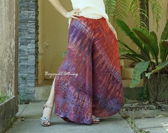 Boho Tie Dye Rayon Wide Leg Pants: Festival Resort Wear