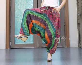 Tie Dye Haremshose, Tie Dye Boho Hose Tie Dye Funky Hose Tie Dye Hippie Hose Tie Dye Drop Crotch Cotton Mix TC Damen Herren Hose - P025A