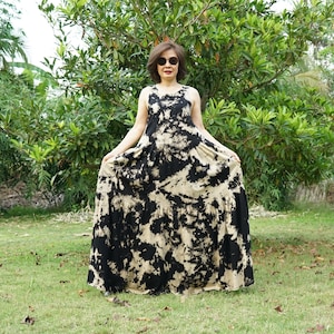 Sleeveless Flare Tiered Bleached Tie Dye Cotton Jersey Maxi Dress, Boho Flare Full Circle Tiered Maxi Dress, Dance Full Circle Dress LD9B