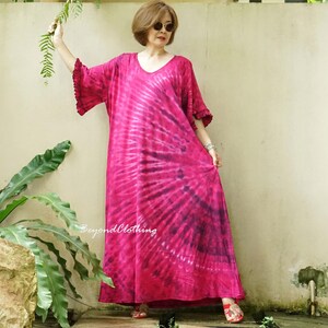 Plus Size Oversize Tie Dye Dress, Boho Half Sleeve V Neck Colorful Tie Dye Maxi Dress, Festival Clothing, Boho Tie Dye Resort Dress - PL1B